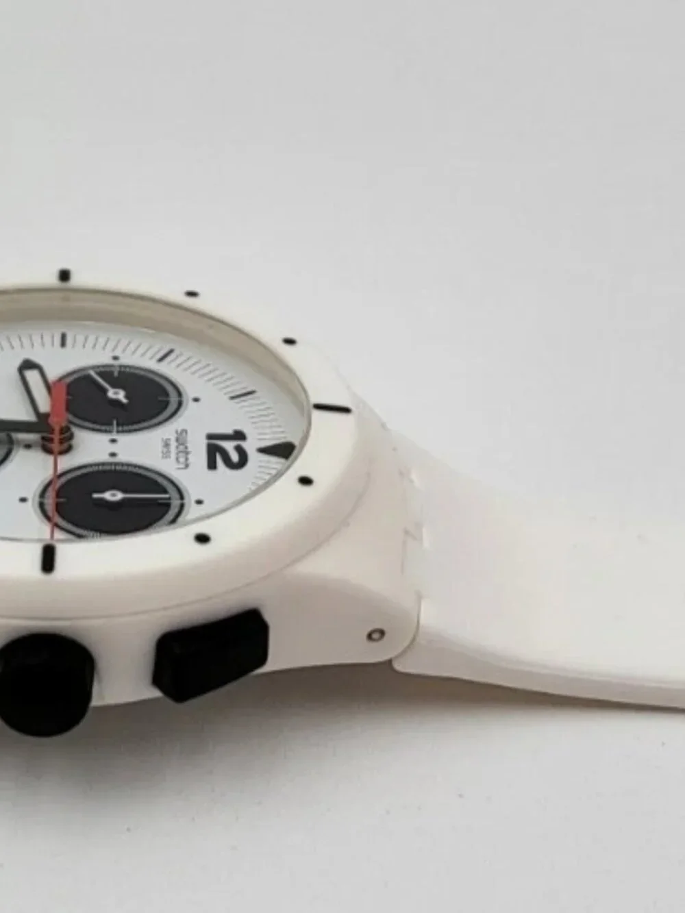 Swatch WHY AGAIN SUSW406 White Chronograph Swiss Quartz Watch 42